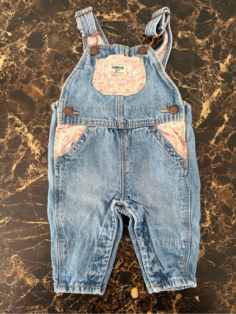 OshKosh B'gosh Light Blue Denim Overalls with Pink Floral Accents